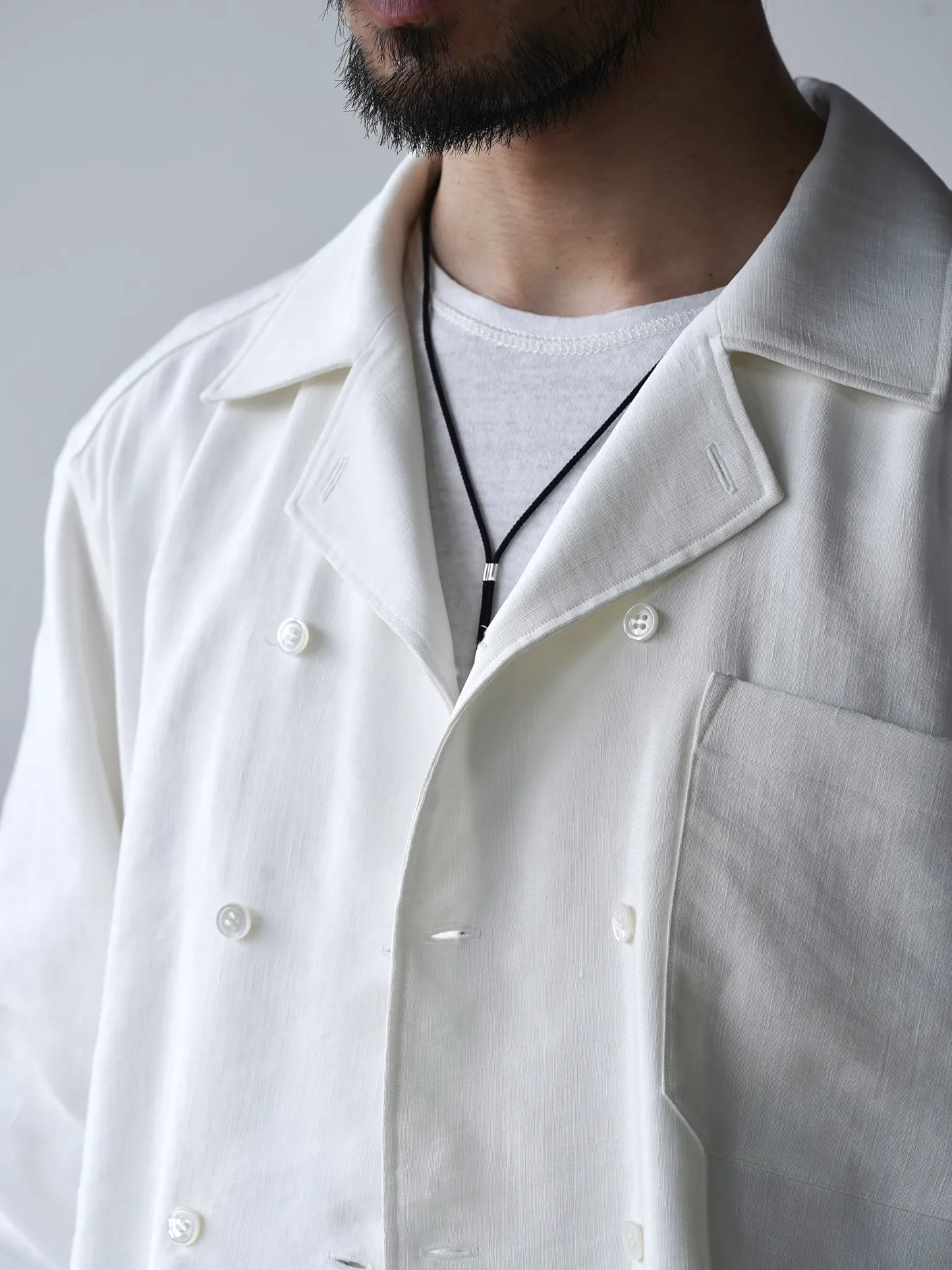 Yamauchi | Vintage Silk Linen Double Open Collar Short Sleeve Shirt off white