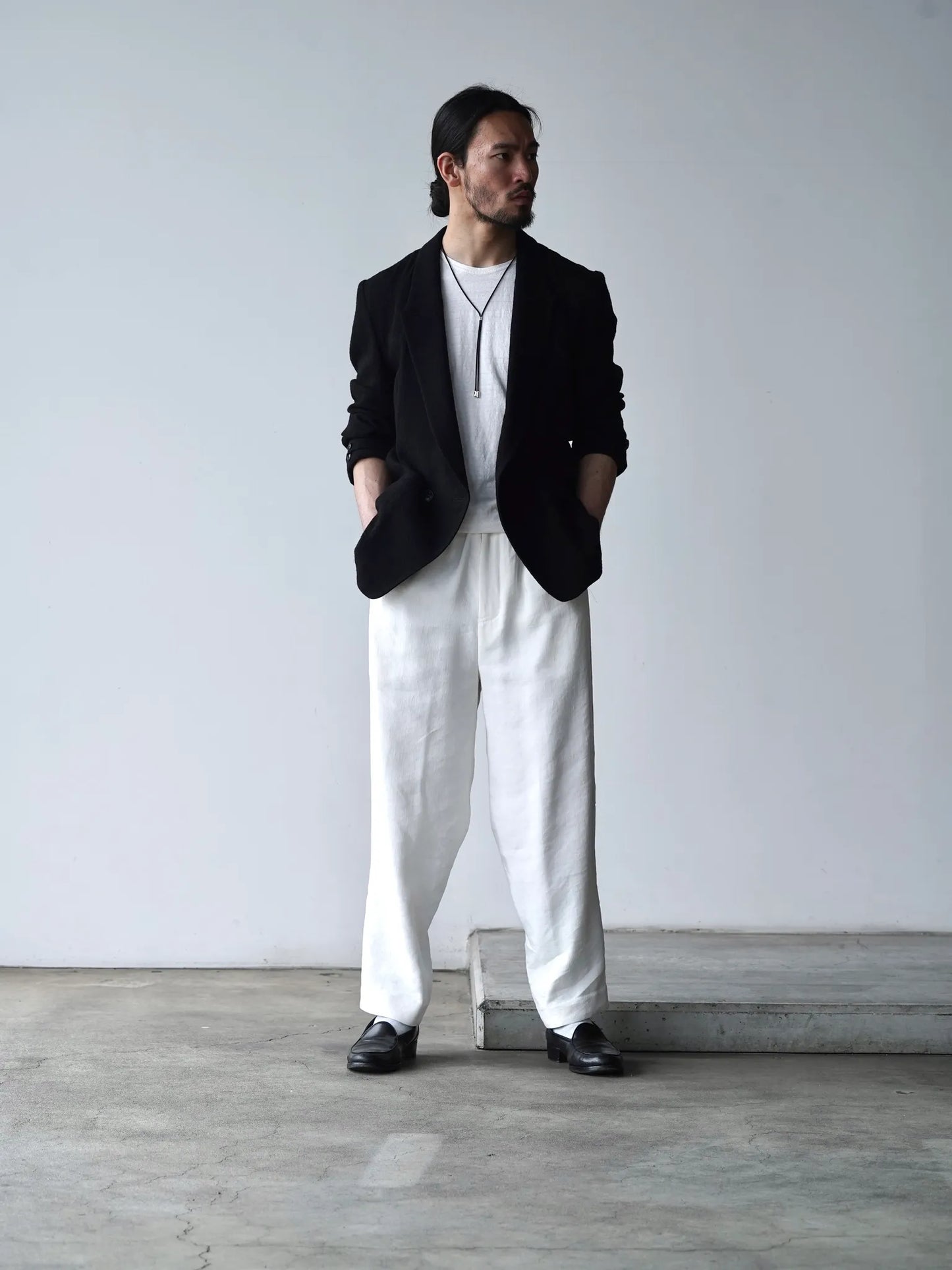 Yamauchi | Vintage Silk-Linen One-Cut Easy Pants off white