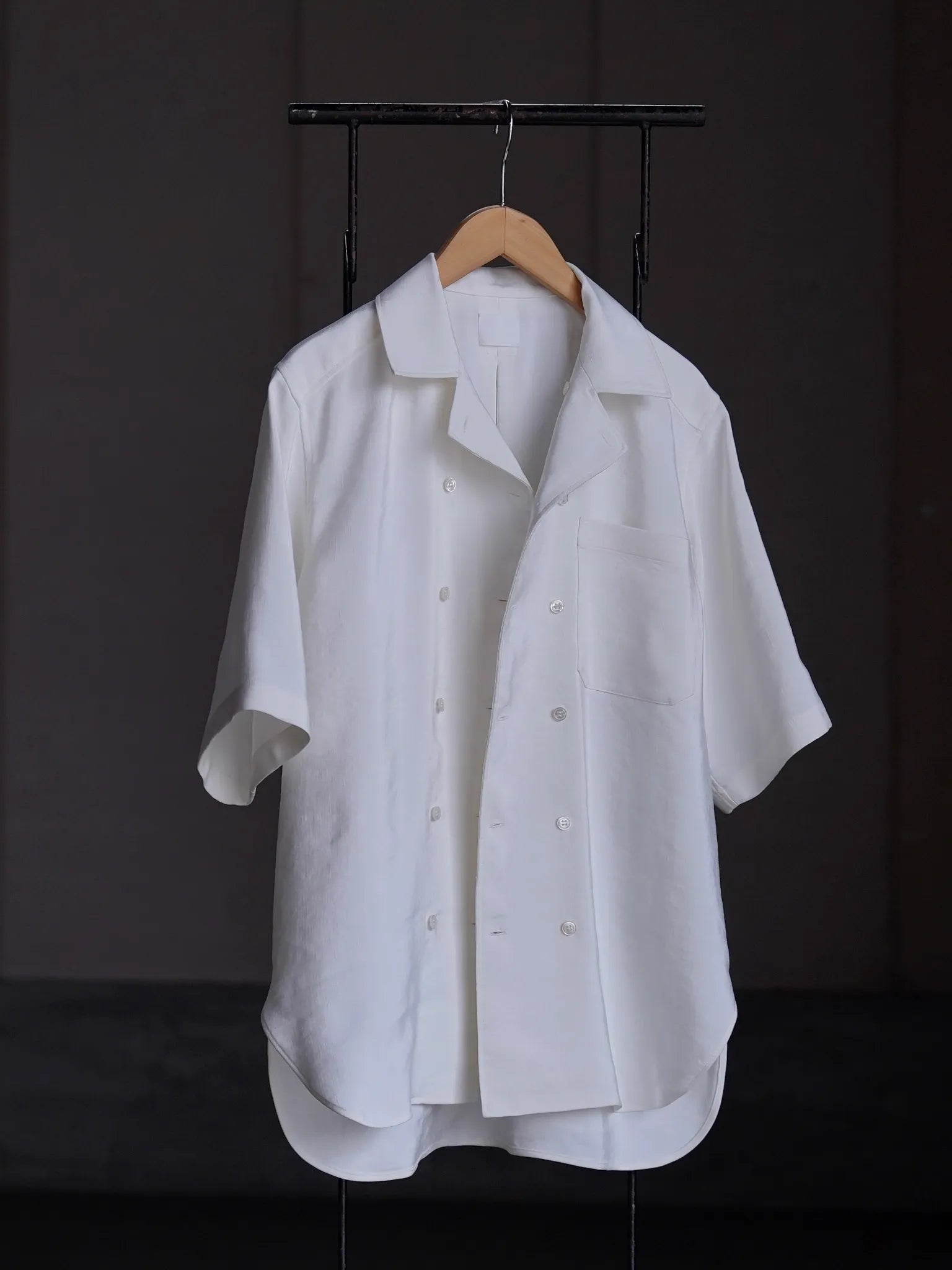 山内-ビンテージシルクリネン-ダブルオープンカラーショートスリーブシャツ-off-white-8