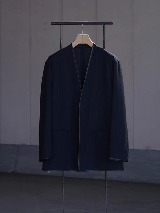 SARTO | [HIGH TWIST WOOL] NO-COLLAR JACKET NAVY STRIPE