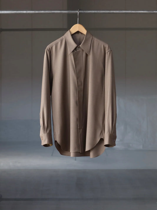 ORNAMENTAL FLY FRONT SHIRT MOCHA BEIGE