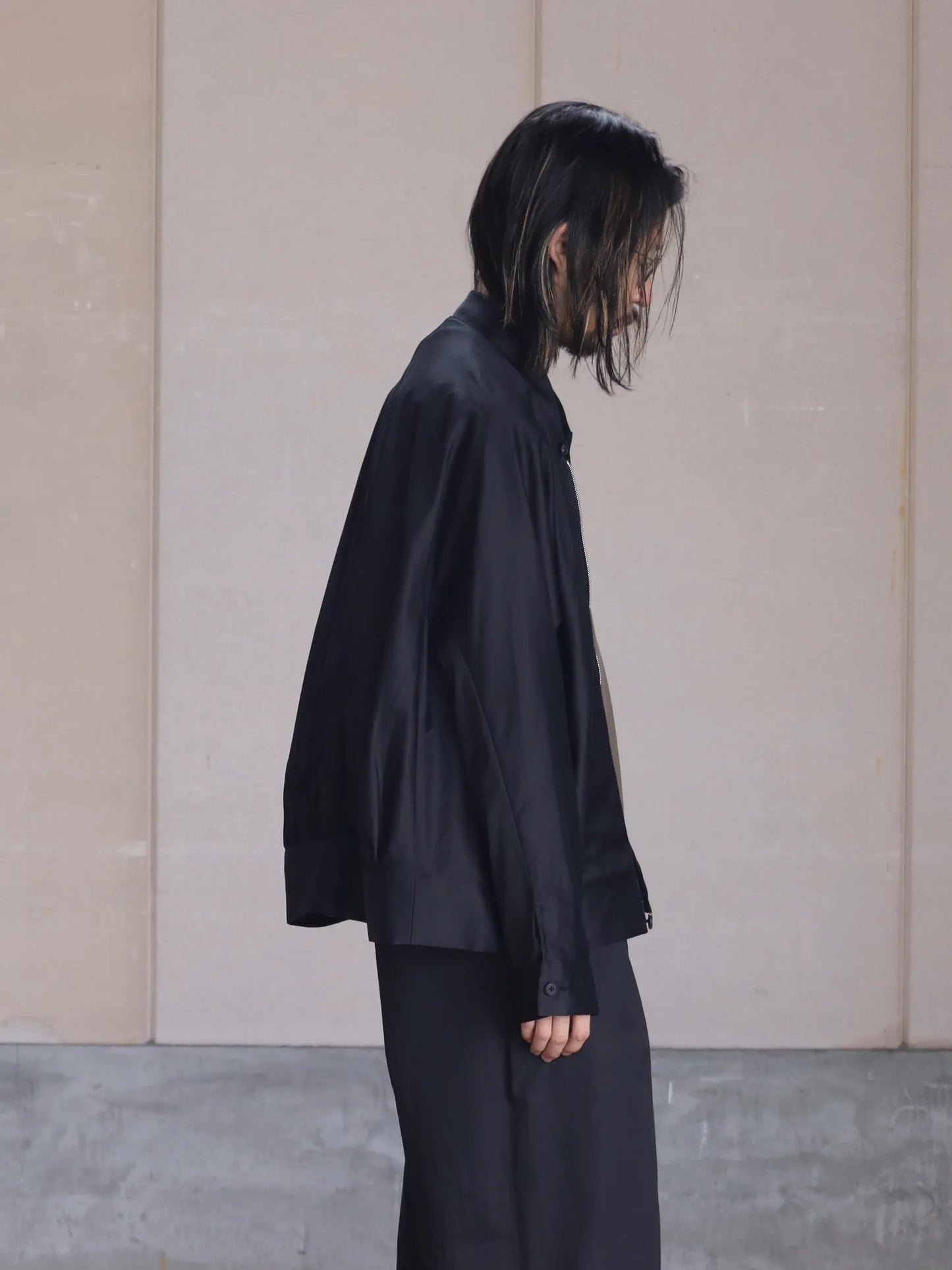 nonnotte | Draping Bias Sleeve Zip Up Blouson Caviar