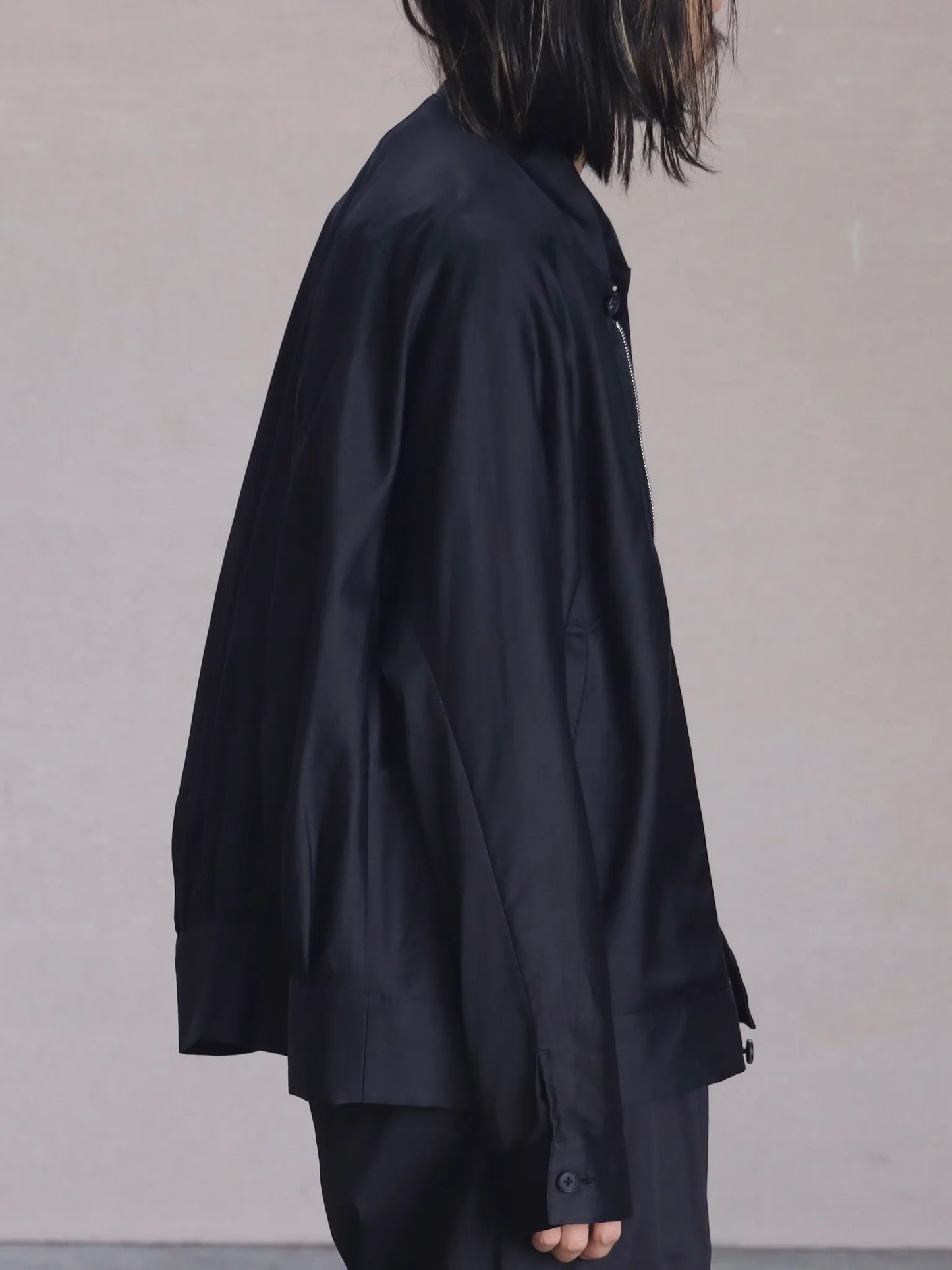 nonnotte | Draping Bias Sleeve Zip Up Blouson Caviar