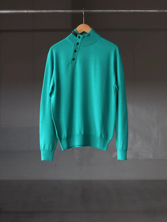 LEATHER TAB KNIT PULLOVER PEACOCK GREEN