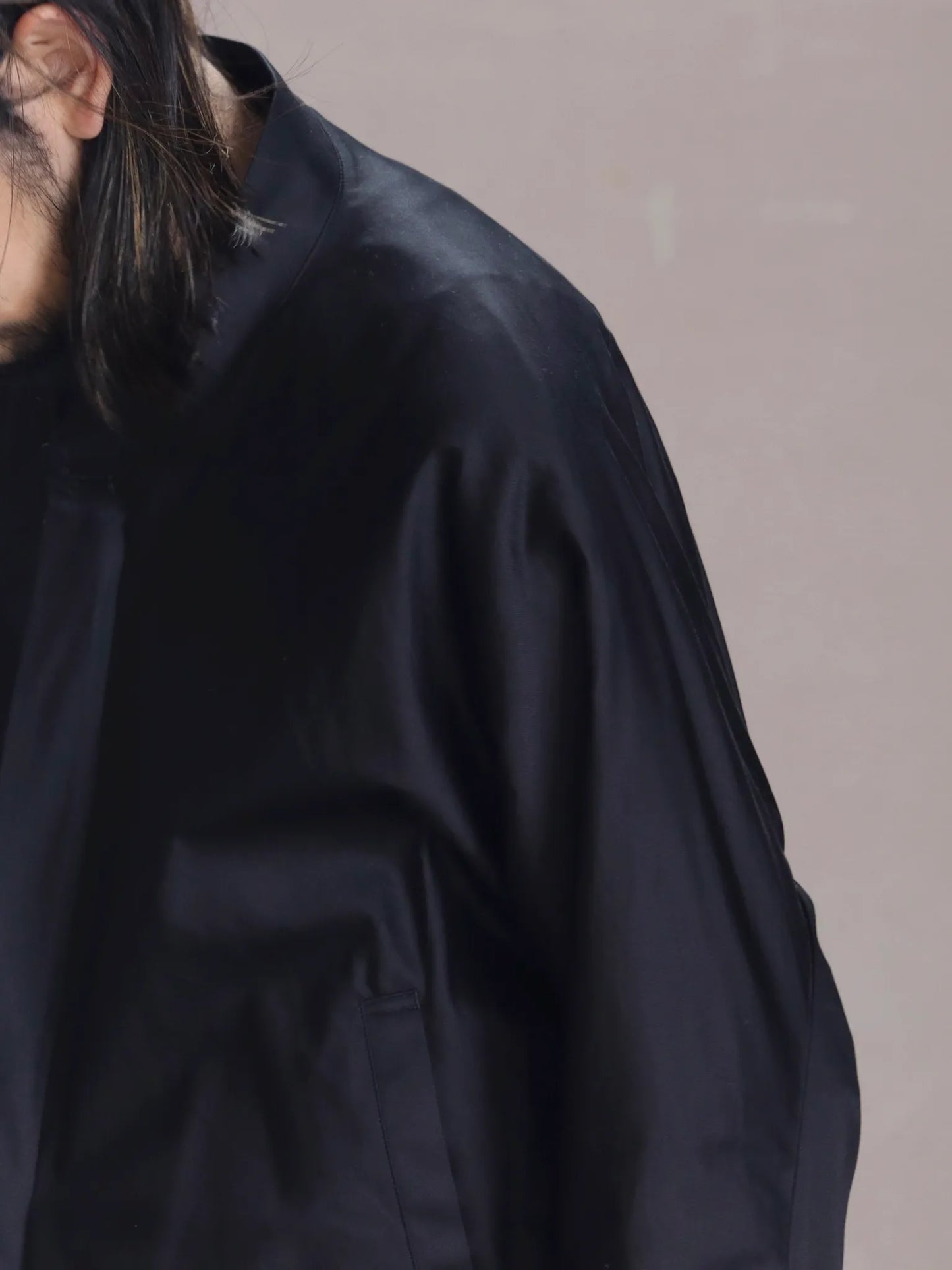 nonnotte | Draping Bias Sleeve Zip Up Blouson Caviar