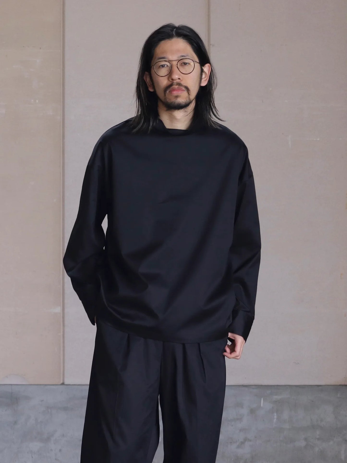 nonnotte | Semi Mock Neck Smock Shirt Caviar