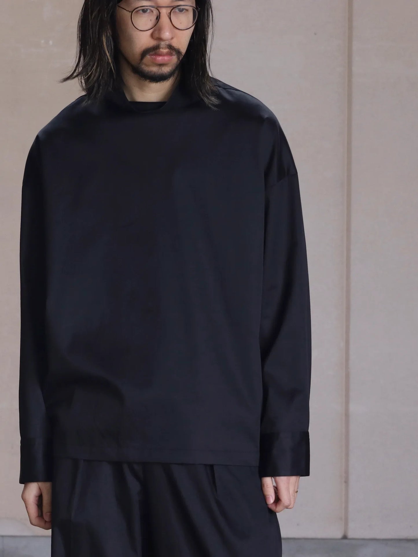 nonnotte | Semi Mock Neck Smock Shirt Caviar